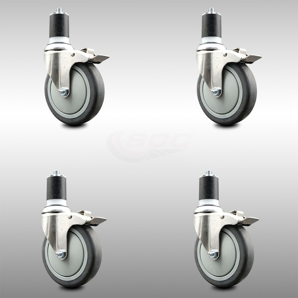 Service Caster 5 Inch 316SS Thermoplastic Rubber Swivel 1-7/8 Inch Stem Caster Set Lock Brake SCC-SS316TTLEX20S514-TPRB-178-4 - main